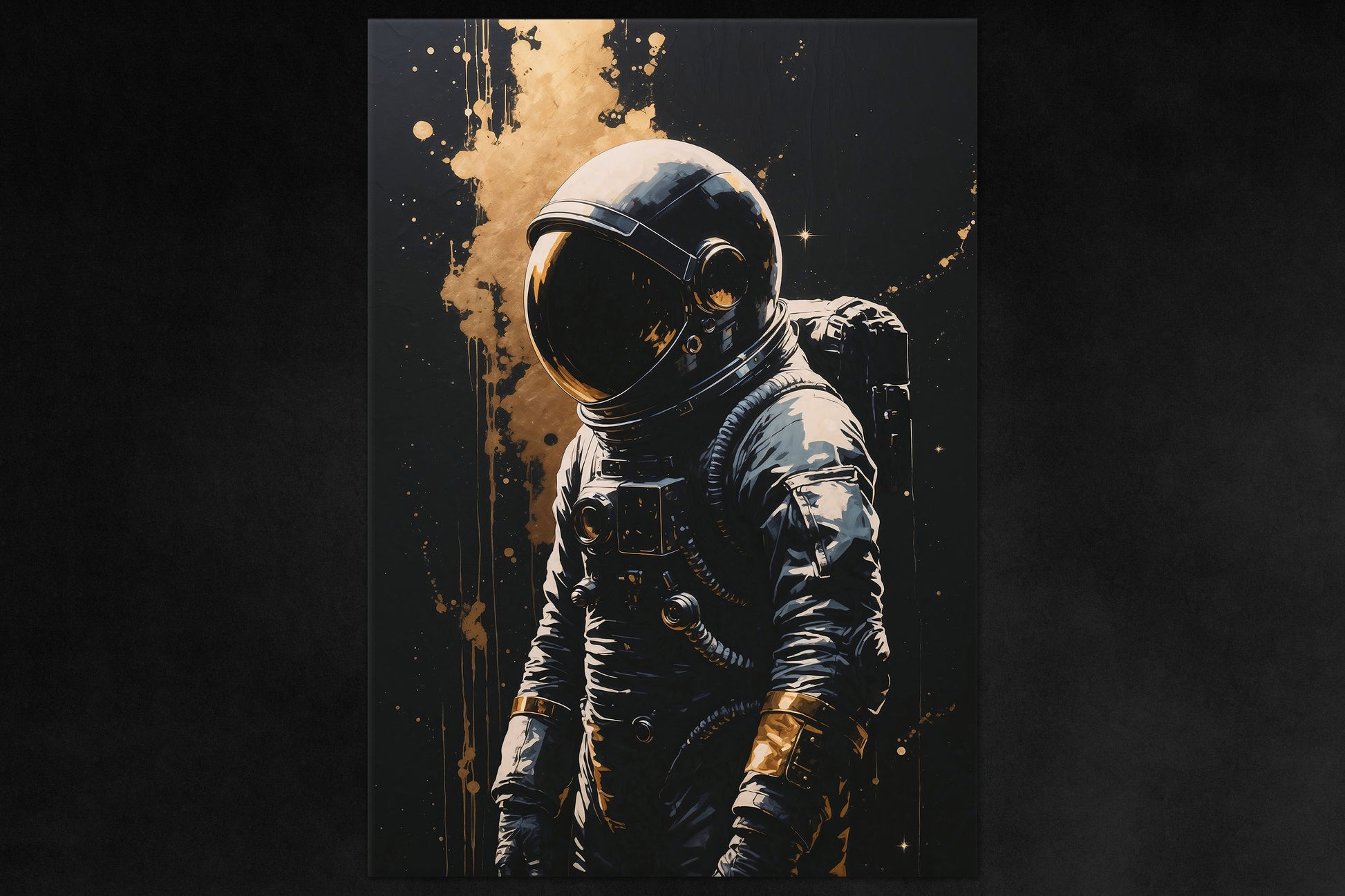 Lost in Space poster - astronaut cosmic gold-accented metal wall art from Aurum Astralis