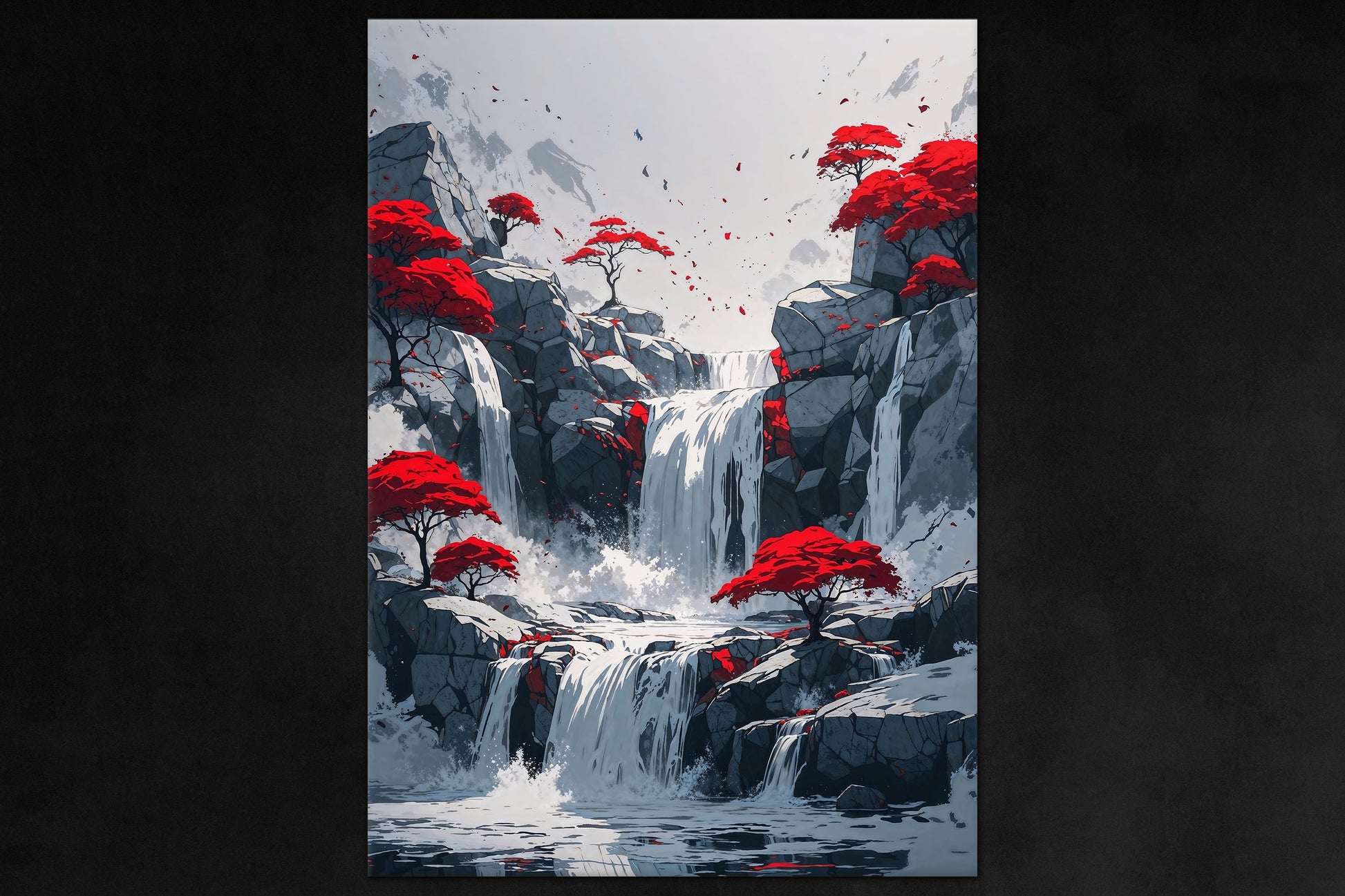 Dreamflow poster - surreal red forest metal magnetic poster from Between Realms