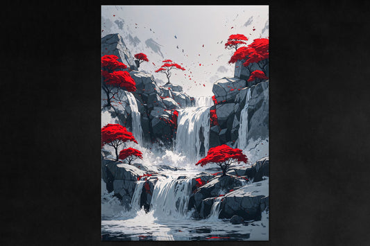 Dreamflow poster - surreal red forest metal magnetic poster from Between Realms