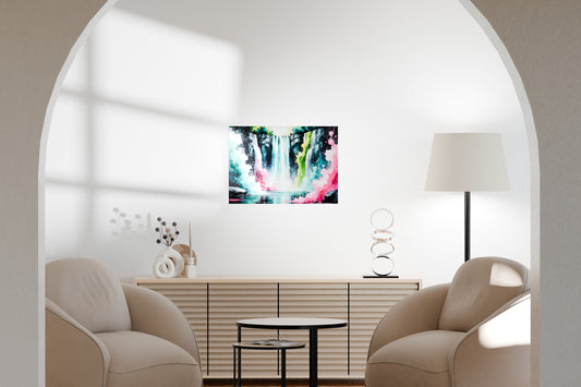 Abstract metal wall art showcased in a serene contemporary living room with neutral furnishings.
