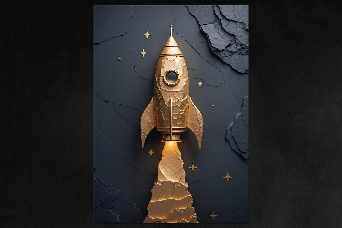 Lift Off poster - gold rocket premium metal wall art from Aurum Astralis