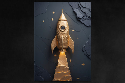 Lift Off poster - gold rocket premium metal wall art from Aurum Astralis
