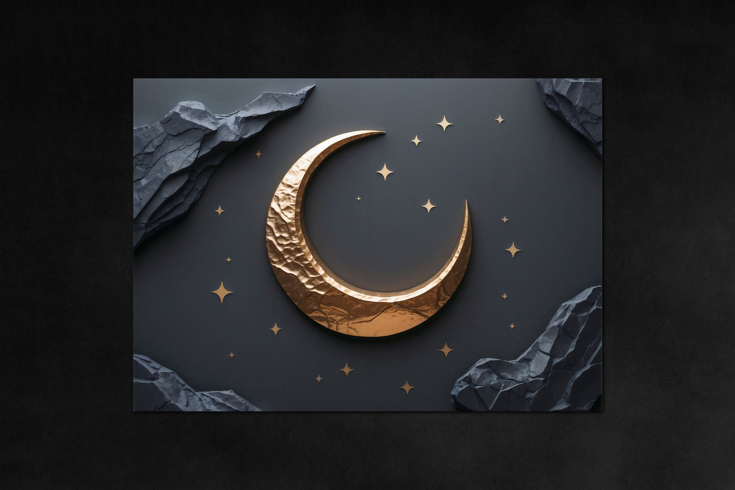 Midnight Crescent poster - gold moon metal magnetic poster from Aurum Astralis