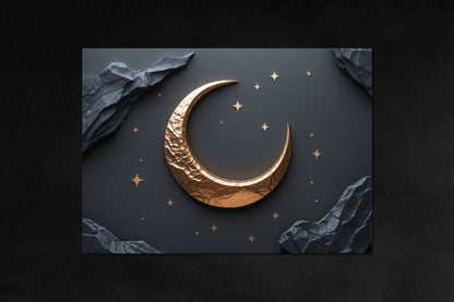 Midnight Crescent poster - gold moon metal magnetic poster from Aurum Astralis