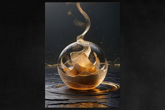 Fire Crystal poster - golden glass-orb premium metal poster from Aurum Astralis Collection