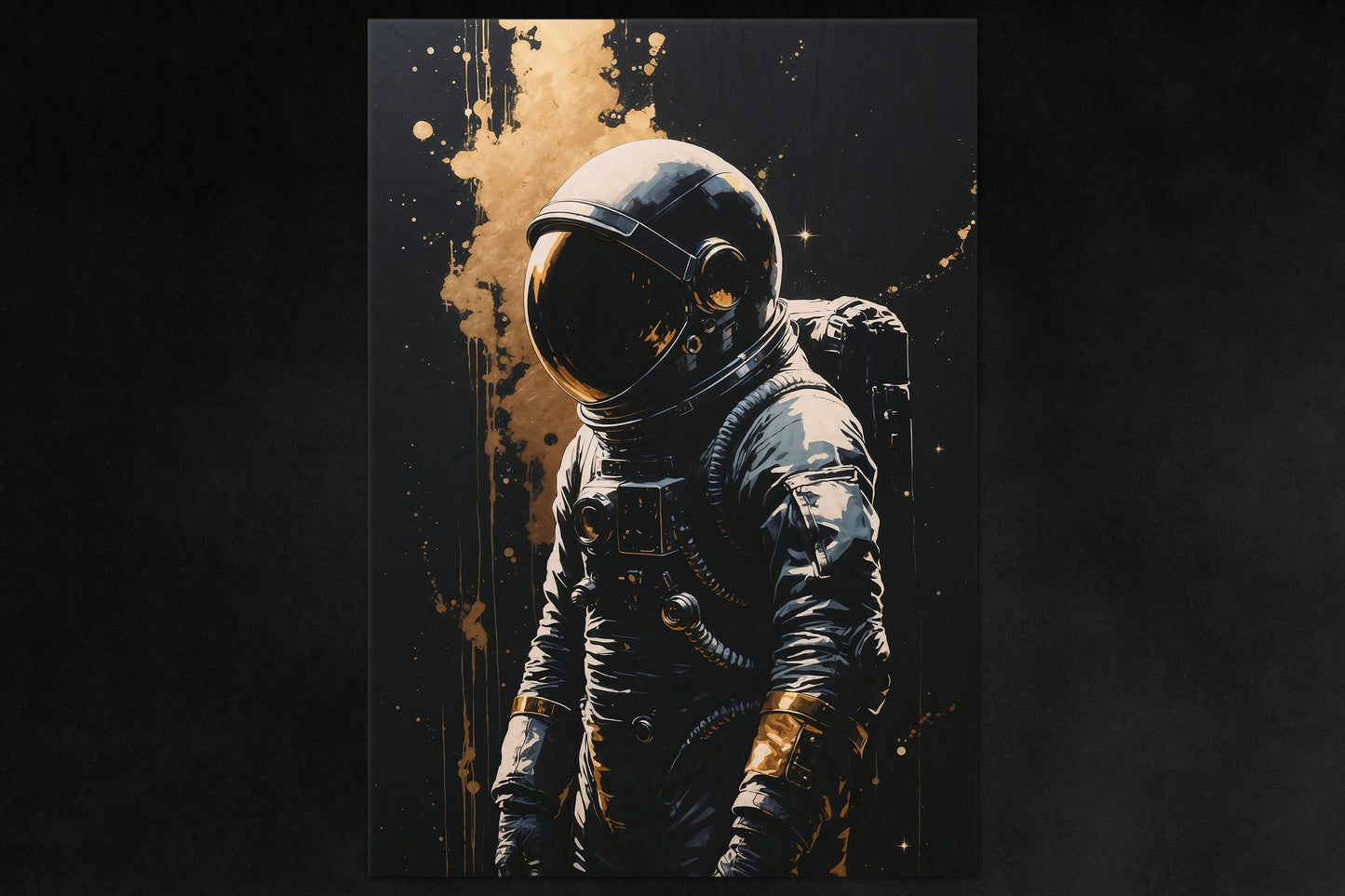 Lost in Space poster - astronaut cosmic gold-accented metal wall art from Aurum Astralis