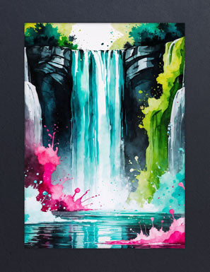Nature Ink - Flow of Colors premium metal magnetic poster, vibrant waterfall wall art decor with colorful ink style