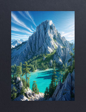 Timeless Grove – The Hidden Lake metal magnetic poster, mountain and forest wall art decor with turquoise lake