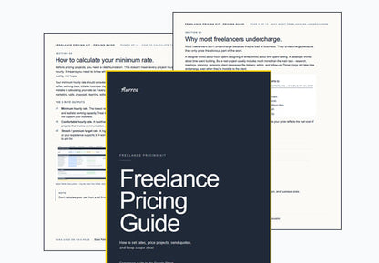 Freelance Pricing Guide PDF preview with cover and inside pages