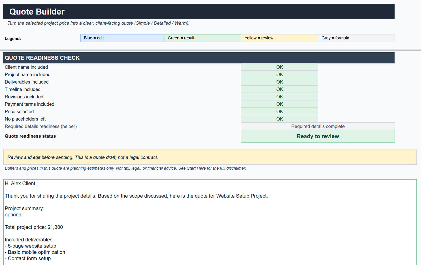 Freelance Pricing Kit screenshot