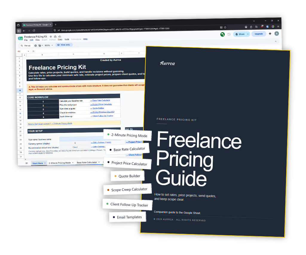Freelance Pricing Kit with Google Sheet pricing system and PDF guide