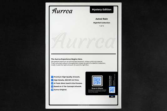 Back of Mystery poster - Aurrca Edition exclusive mystery design metal wall art certificate