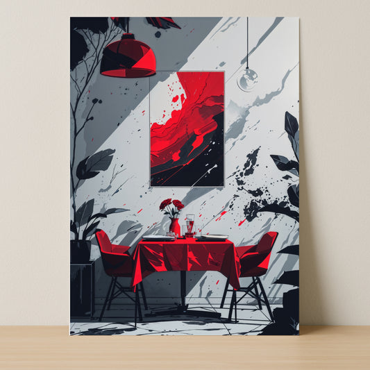 🍽 Red Silence – Abstract Dining | Reverie Collection – 18x24 Metal Magnetic Poster